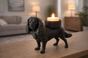 Zwarte King Charles Spaniel waxinelichthouder met LED-kaarsje als decoratieve hond woonaccessoire